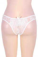 Joy White Ruffle Lace Plus Size Crotchless Panty