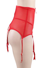 Tori Red Floral Sheer Highwaist Garter Belt Thong Set Plus Size