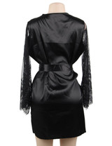 Emy Black Satin Lace Sleeves Robe Set