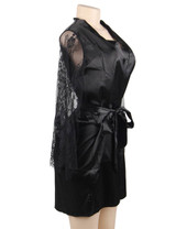 Emy Black Satin Lace Sleeves Robe Set Plus Size