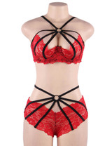 Morgana Red Bralette Strappy Panty Lingerie Set Plus Size
