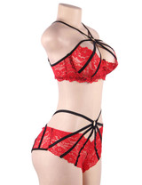 Morgana Red Bralette Strappy Panty Lingerie Set Plus Size