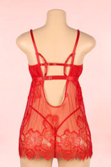 Riley Red Lace Mesh Flyaway Babydoll Plus Size