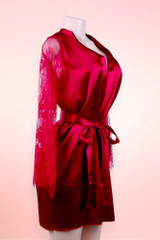 Emy Red Satin Lace Sleeves Robe Set