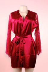 Emy Red Satin Lace Sleeves Robe Set