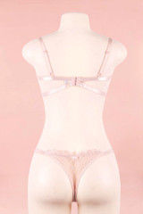 Bella Pastel Blush Pink Lace Balconette Bra and Panty  Lingerie Set actual product picture on a mannequin back view