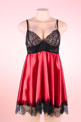 Scarlett Plus Size Black Lace Red Satin Babydoll 