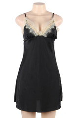 Ella Black Satin Chemise Robe Lingerie Set Plus Size