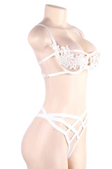 Natalia White Open Cup Strappy Bra Lingerie Set
