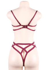 Natalia Wine Open Cup Strappy Bra Lingerie Set
