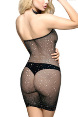 Sparkle Fishnet Rhinestone Tube Mini Dress Body Stockings