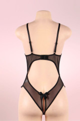 Lottie Black Lace Cupless Bodysuit Teddy Crotchless Lingerie  actual product picture on a mannequin backview 