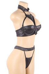 Pam Vinyl Faux Leather Choker Bra Thong Lingerie Set