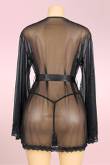 Matilda Elegant Black Sheer Lace Trimmed Robe Kimono Lingerie 