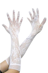 Gothic White Lace Fishnet Long Gloves 