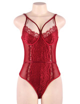  Naomi Maroon Lace Plus Size Teddy Bodysuit