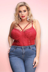  Naomi Maroon Lace Plus Size Teddy Bodysuit