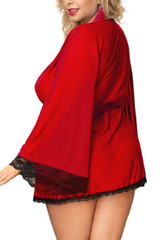 Matilda Red Sheer Lace Elegant Kimono Robe Plus Size
