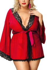 Matilda Red Sheer Lace Elegant Kimono Robe Plus Size