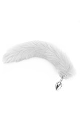 Furry White Faux Fur Fox Tail  Stainless Steel Anal Plug