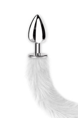 Furry White Faux Fur Fox Tail  Stainless Steel Anal Plug