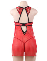 Sara Red Nipple Slit with Side Slit Halter Babydoll Plus Size