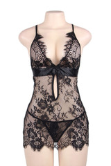 Black Molly Elegant Eyelash Lace Chemise Plus size