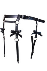 Ysolde Faux Leather Harness Garter Belt with Bow Suspender