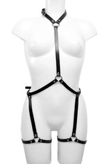 Nereida Faux Leather Choker Waist to Thigh Body Harness
