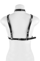 Vanya Cupless Choker Faux Leather Bondage Harness Bra