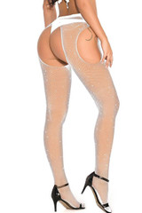 White Sparkle Fishnet Rhinestone Garter Pantyhose