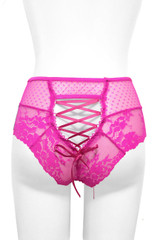 Dottie Pink Polkadot Sheer Lace-up Back High Waist Panty