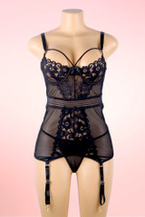 Alessandra Black Lace Mesh Garter Lingerie Dress