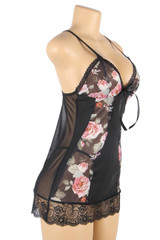 Florence Floral print Lingerie Chemise actual product picture on a mannequin quarter side view
