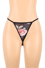 Florence Floral print Plus Size Lingerie Chemise  actual product picture on a mannequin close up of the thong that comes with the set.