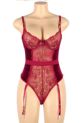 Bridgette Red Velvet Plus Size Garter Teddy