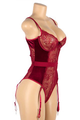 Bridgette Red Velvet Plus Size Garter Teddy