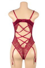 Bridgette Red Velvet Plus Size Garter Teddy