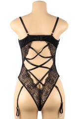 Bridgette Black Lace Underwire Velvet Garter Teddy Lingerie