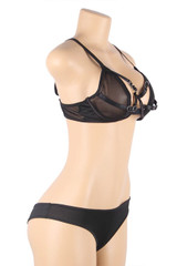 Eden Black Mesh Strappy Bra Panty Lingerie Set