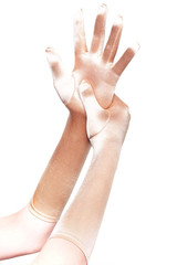Champagne Satin Opera Gloves 14"