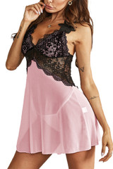 Heidi Pink Black Lace Halter Empire Waist Babydoll Plus Size