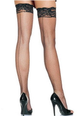 Lace Top Seamed Fishnet Thigh high Stockings
