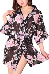 Kyna Black Floral Kimono Robe Lingerie Set