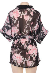 Kyna Black Floral Kimono Robe Lingerie Set