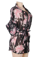 Kyna Black Floral Kimono Robe Lingerie Set