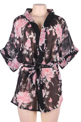 Kyna Black Floral Kimono Robe Lingerie Set