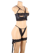 Judith Black Vinyl Faux Leather Cupless Bra Lingerie Set Plus Size
