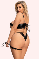 Judith Black Vinyl Faux Leather Cupless Bra Lingerie Set Plus Size