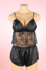 black satin cami lingerie set.
